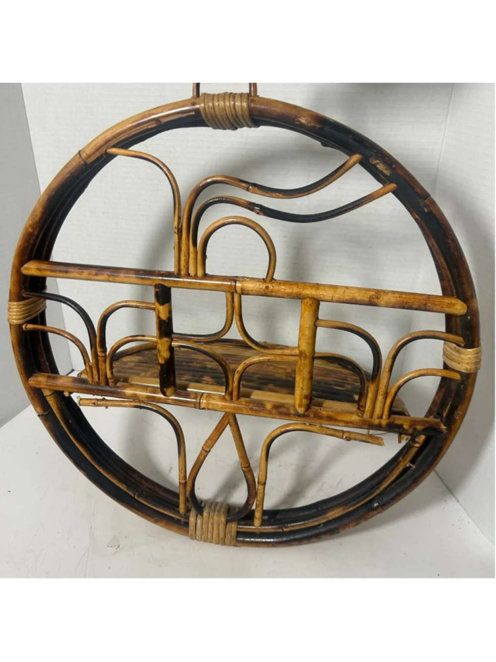 Vintage Bamboo Boho Wall Decor Display Knick Knack Shelf Folding Bentwood